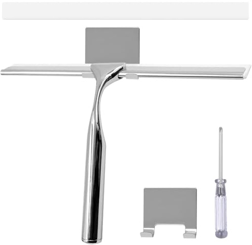 Ennoxwi Duschabzieher Edelstahl mit Halterung, Abzieher Dusche und Fensterabzieher inklusive Montagewerkzeug, für streifenfreie Reinigung von Duschkabinen, Badezimmerfliesen, Spiegeln und Glasflächen