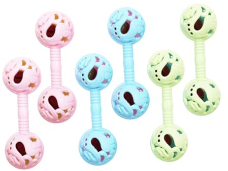 WESIEVYA 6 Juguetes Sonajeros para Bebés Sonido de Campana, Plástico Ligero y Formas Adorables, Ideales para Estimulación Temprana y Desarrollo Sensorial Color Aleatorio