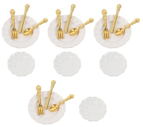 MOLUCKFU 12 in Lega di Metallo Stoviglie e Posate per Case delle Bambole Accessori Realistici Piatto per Torta Coltello Forchetta e Cucchiaio per Collezionisti e Decorazioni