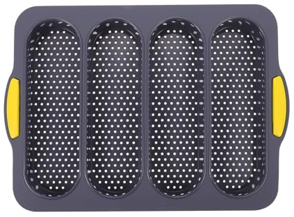 MALUGOGO Stampo per pane francese in silicone a 4 fessure in grigio spazio profondo antiaderente teglia per pane per forno domestico flessibile torta e baguette Pan adatto per