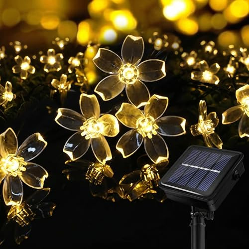 BG9D Luci solari da esterno, catena luminosa solare 11 m, fiori da esterno, 60 LED, impermeabile, 8 modalità con memoria, fiori luminosi LED per giardino, terrazza, balcone, feste, matrimoni, patio