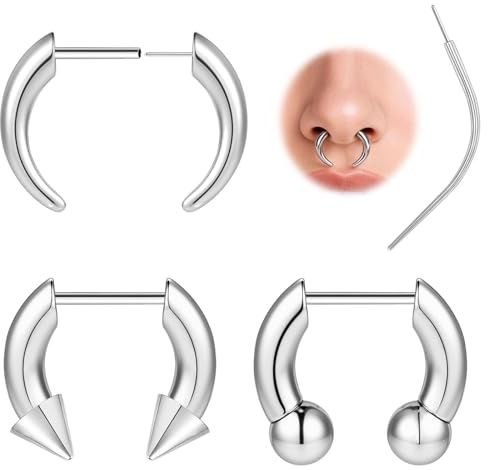 ZS Trådlösa insatser falska näsringar – 8 mm 10 mm rostfritt stål falska tunga näsringar, ingen stretchning för 16 g näspiercing, falska septumringar för kvinnor män