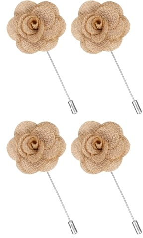 QUARKZMAN 4Pcs Spilla Da Taschino Rosa Per Uomo Spilla Da Taschino In Seta Fiore Di Camelia Per Abito Da Sposo Completo Da Uomo Accessori Abito Elegante Color Cachi Chiaro