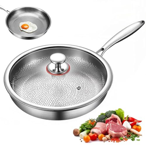 Titanium Hammered Pan Pro med lock, Titanpannor för matlagning med non-stick-beläggning, Stekpanna Kokkärl (25 cm)
