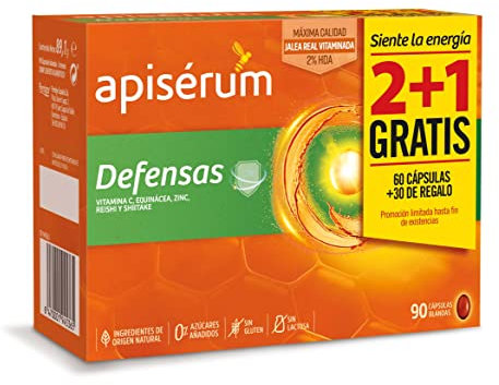APISERUM - Pack Defensas Cápsulas - Tres Meses de Tratamiento - Mantiene y Refuerza Las Defensas - Multivitamínico Con Jalea Real, Vitamina C, Echinacea, Zinc, Reishi y Shitake