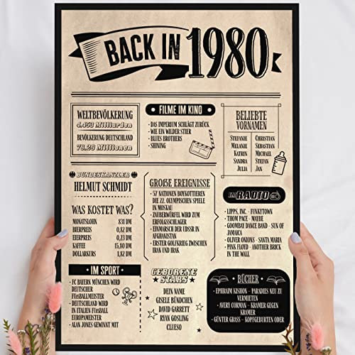 45 Geburtstag Geschenk, Alte Zeitung Holzbild Back in 1980 Vintage personalisierbar zum Hinstellen/Aufhängen opt. beleuchtet, 45 Geburtstag Frau, 45 Geburtstag Mann, 45. Geburtstag, 45 Geburtstag Deko