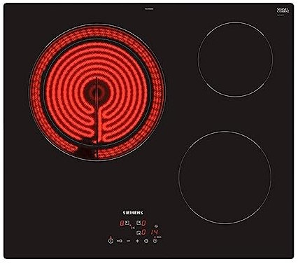 Siemens - Placa Vitrocerámica, 60 cm, 3 zonas, Control easyTouch, 1 Zona Gigante doble de 28 cm, Sin Perfiles, Negro, ET61RBKB8E