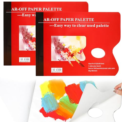 WDEC 2PCS 36 Feuilles de Papier Palette, Anti-fuite avec Trou pour Le Pouce, Jetable Palette Artiste Acrylique Peinture Fournitures Mélange Papier, pour La Peinture à La Gouache à L'huile Aqu