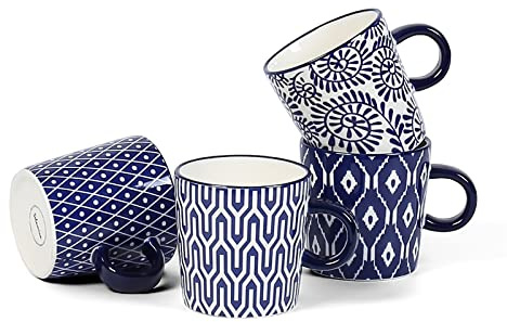 Selamica Ceramic 3.5 Oz Espresso Cups, Espresso Mugs 2.5 Inch Demitasse Cups, Mini Coffee Cups for Latte Mocha Lungo Tea, Set of 4, Vintage Blue