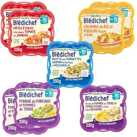 Blédina - Blédichef - 8 petits plats pour bébé - Repas midi et soir - Dès 15 Mois - 5 recettes - Pack de 8