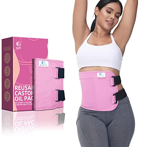 glitz Rizinusöl-Packung – Wiederverwendbare Bio-Rizinusöl-Packung für Leber (Kompression), weniger Unordnung, auslaufsichere Außenschicht, weiche Baumwolle (Rosa)