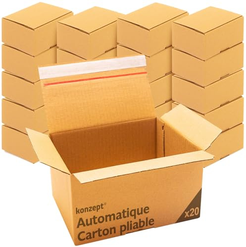 Konzept 11 - Versandkarton 20x15x15cm Set 20 Stk. Faltkartons mit Deckel Selbstklebend, Kleine Kartons zum Verschicken, Verpackung, Verschiedene Größe