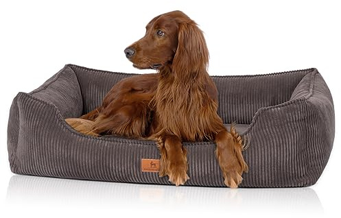 Knuffelwuff Nunavut ortopedisk hundbädd i corduroy med handvävd karaktär M-L 85 x 63 cm, brun-grå, avtagbart överdrag, tvättbar, för stora, medelstora och små hundar