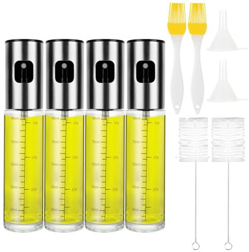 DAJAVE 4 Stück Öl Sprühflasche 100ml Ölspray für Heißluftfritteuse, Öl Sprayer Sprühflasche für Speiseö mit Bürste und Trichter, Küchen Öl Sprühflasche für kochen, BBQ, Salate