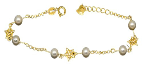 Minoplata Pulsera infantil estrella de Plata chapada en Oro con Perlas cultivadas y Circonitas