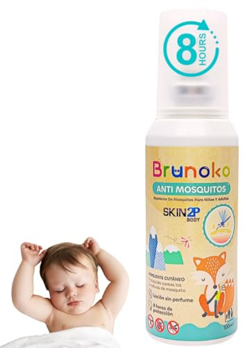 Lotion Anti-Moustiques pour Bébés et Adultes (Sans Parfum) - 8 heures de protection contre les moustiques tigres, pour corps et visage - Brunoko & PSA Skin 2P