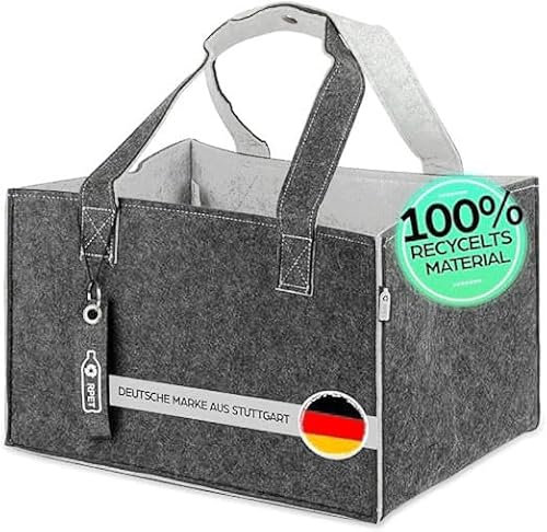 TANNDESIGN - Cesta de la compra y cesta de leña de botellas de plástico reciclado (bolsa de fieltro) - Cesta de madera para leña y leña - Cesta de la compra para compras y uso diario - Bolsa de