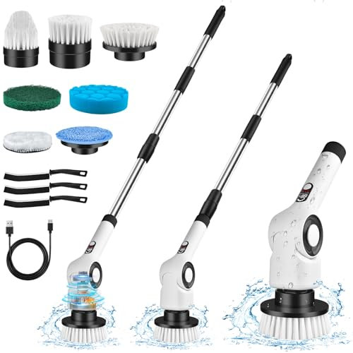 Cepillo Electrico Limpieza Hogar + 3 Cepillo Limpieza Hogar Power Scrubber Giratorio Escob Fregadora Brush Limpiador Baño Spin Suel con 7 Cabezales de Cepillo 3 Velocidades de Rotación Turbo Scrub