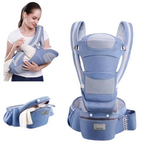 EMEBAY Porte Bébé avec Siège à Hanche 15 façons de porter, Porte-Bébé Naissance Ajustable, Porte bébé ergonomique Multifonction pour Bébé de 0 à 48 Mois Toutes Saisons