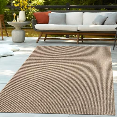 TT Home Outdoor Teppich Wetterfest Garten Schlafzimmer Flur Boho Motiv Unifarben Moderner Sisal Look Natur Optik, Größe:120x170 cm