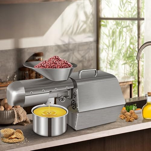 1800W Pressa Olio Completamente Automatica,Pressa per Olio Elettrica in Acciaio Inox,pressa per Olio A Freddo E A Caldo,13.2-19.8LB/H,per Semi di Lino, Semi di Oliva, ECC,220V.