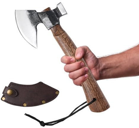 Wood Splitting Axe with Leather Sheath,Camping Hatchet with 10.74 Solid Handle,Bushcraft Axe with Hammering for Gardening,Chopping, Felling, Survival,Carving