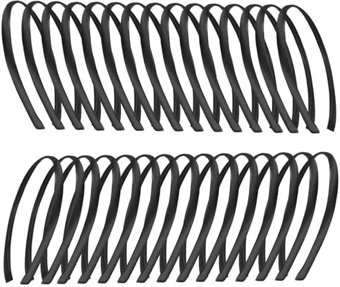 30 diademas de satén de 1 cm para el pelo, con revestimiento de satén, diademas sencillas para el pelo, diademas de satén finas y de plástico, para mujeres y niñas