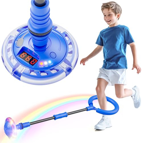 Hot Bee Ankle Skip Ball for Kids with Counter, Timer, Cal Calculator, Boy Girl Birthday Gifts for Age 5 6 7 8 9 10+ Rechargeable Foldable Sports Toy Skip it Toy for Kids Xmas Present Blue