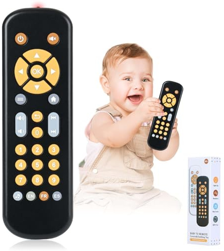 Bambebe Bébé TV Télécommande Son et Lumière Jouet, Jouet Musical éducatif avec Anglais/français/Espagnol, Télécommande du Simulateur de Bébé, Jouets Sonores Sensoriels pour Garçons ou Filles 6 Mois +