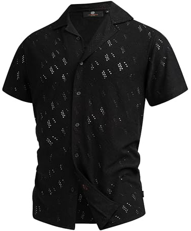 Indicode Camicia da uomo INJerry manica corta con colletto Kent | Camicia da uomo ricamata forata camicia manica corta, Nero , XL