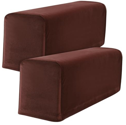 FUTUREORYY Set Da 2 Copri Braccioli Elastici Per Poltrone in Poliestere Resistente Colore Caffè, Protezione Per Braccioli Mobili Casa e Ufficio, Tessuto Vellutato Funzione Antipolvere e Antistrappo