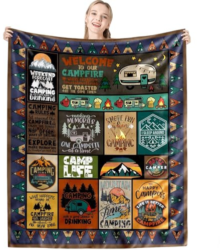 Coperta da campeggio, 150 x 130 cm, coperta da campeggio per camper, accessorio da viaggio, ultraleggera, calda, resistente alla sabbia, stadio, spiaggia, tempo freddo, regalo per gli amanti dei