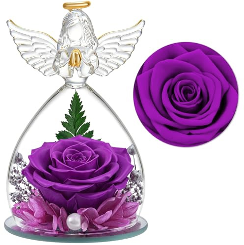 YiHuaHua Rose Eternelle Cadeau Femme, Fleur Eternelle avec Ange Figurine, Cadeau Femme Noel Maman/Mamie, Cadeau Anniversaire Femme, Cadeaux Noel, Saint Valentin, Fete des Meres