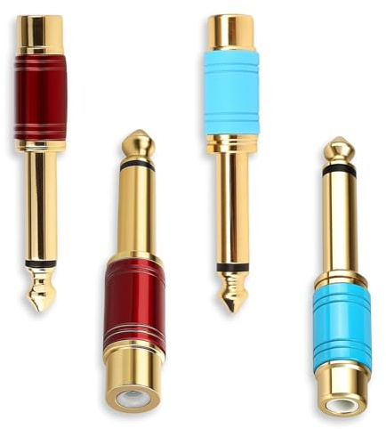 4PCS RCA to 6.35mm Adapter for Jack RCA Female to 1/4 Inch Mono Male Jack Audio Connector Converters 24K Copper Gold-Plated suitable for Mixer, Amplifiers, Speakers, Home Theater, Hi-Fi Systems
