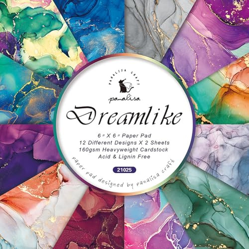 LEBKFT 24 Sheets 6x6 Inch Scrapbook Paper, Marble Patterned Imitation Bronzing Decoupage Paper Sheets for Card Making Supplies Scrapbooking Decorative Junk Journals and Gift Wrapping (Type C)