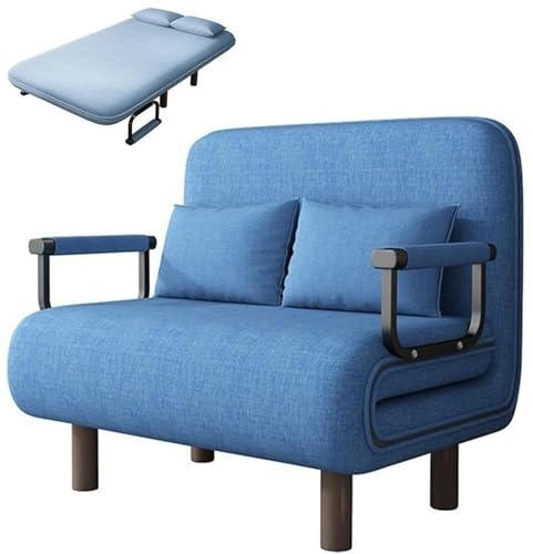 Enkel Konverterbar Sovstol För Vuxna, Tredubbel Rymdsparande Hopfällbar Sofa Säng Med Funktion, Vilstol Med Justerbarr ryggstöd och Utdragbara Kuddar(Blue b,Double S 100x190cm)