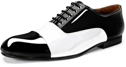 YFFUSHI Mens Oxford Patent Leather Dress Shoes Lace Up Cap Toe Derby Two Tone Wedding Business