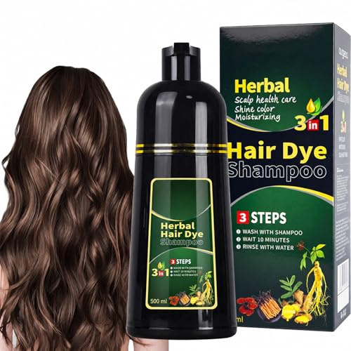 Virecose 500 ml Champú para Teñir el Cabello Marrón oscuro, Tinte Instantáneo para Hombres y Mujeres, Champú Color Tinte Pelo Champu Instantáneo