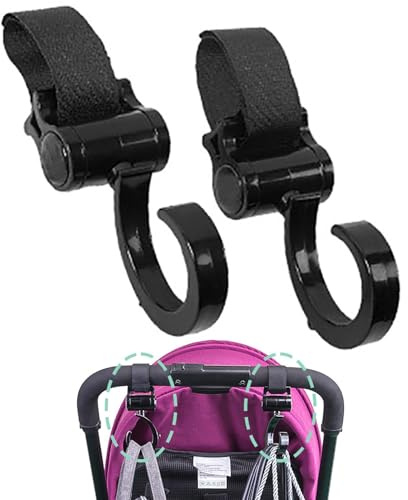 Ganci per passeggino - Passeggino girevole a 360 gradi per appendere borse | 2 clip universali pannolini e per lo shopping borsa per la mamma portamonete