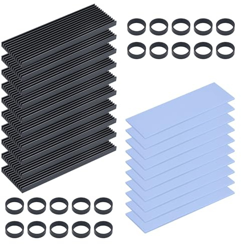 ELUTENG M2 - Juego de disipadores de calor para SSD (10 unidades, con almohadilla conductora de calor de silicona, 2280 NVME NGFF de aluminio M.2, apto para PC/PS5/PS5, instalación fina, 73 x 33 mm