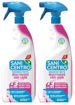SANI CENTRO Desinfectante Multiusos con Lejía, Espuma Activa, Pistola Pulverizadora, 750 ml, Pack 2 Unidades