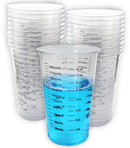 20 8oz Disposable Graduated Clear Plastic Cups for Mixing Paint, Stain, Epoxy, Resin