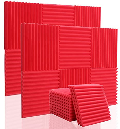 12 Stück Akustikschaumstoff Platten Schall Dämmung Noppenschaumstoff Schallabsorber Akkustik Schaumstoffmatte für Tonstudio Büro schaumstoffplatte Rot（30 x 30 x 2.5 cm）