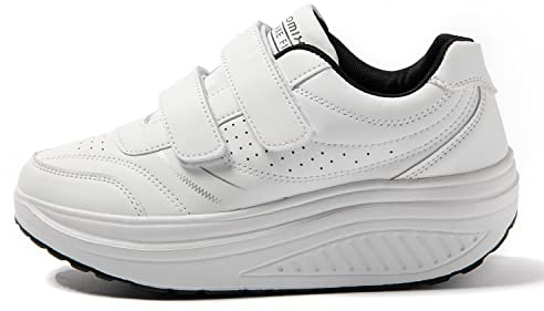 JOMIX Scarpe con Strappo Donna Scarpe Basculanti Dimagranti Fitness Camminata Passeggio Ginnastica SD2656 (01 Bianco, 36)