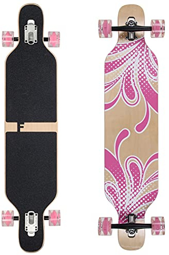 FunTomia Longboard Drop Through Cruiser Skateboard complet avec roulement à billes Mach1 High Speed T-Tool avec ou sans roues LED