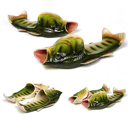 BING RUI CO Fish Slippers Beach Shoes Non-Slip Sandals Creative Bass Slippers Men and Women Casual Shoe(Green, 11-12 Women/10-11 Men)