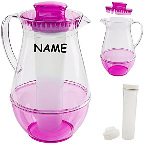 2 Liter - große Kühl - Kanne/Krug/Getränkespender - mit Eis Kühlelement - inkl. Name - pink/rosa - Karaffe Kühlkaraffe - Kühlkrug - Wasserkrug/Getränk..