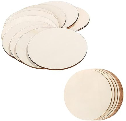 20 Pcs Unfinished Wood Discs - Plain Round Predrilled Circles for Crafts, Painting & Home Decoration - DIY Coasters