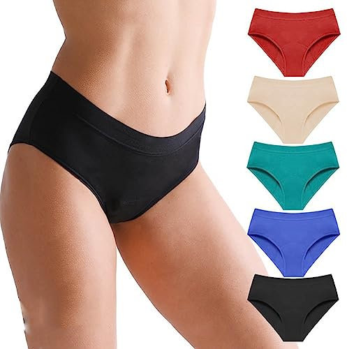 Auslaufsichere Unterwäsche,Inkontinenz-Slips,Wiederverwendbar, Waschbar,Damen-Periodenhöschen,5 Stück Auslaufsicher Taille Slips,Bequeme Baumwolle Wochenbett Unterhosen (Color : Multicolor, Size : L