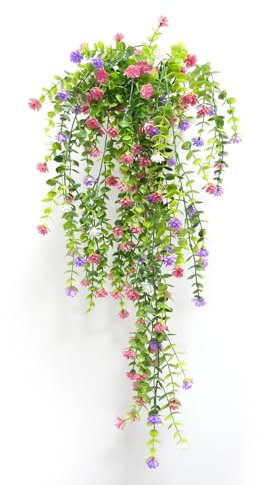 Zfseyuh 3 Stück Künstliche Hängepflanzen,Efeu Künstlich Hängend Blumen Kunstpflanze Hängend Wie Echt für Indoor Outdoor Balkon Hochzeit Garten Wanddeko 80cm (Dunkelviolett, Rosa, Champagner)